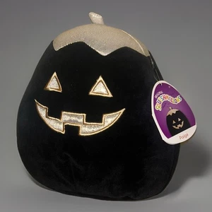 Squishmallows 8" PAIGE the Black & Gold Jack-O'-Lantern Plush Halloween Pumpkin - Picture 1 of 6