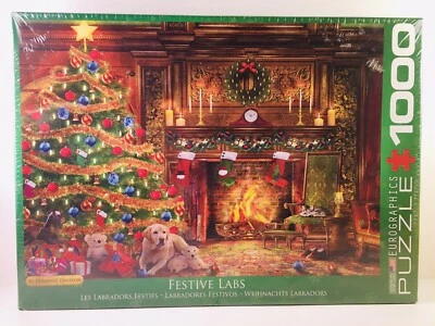 "Festive Labs" 1000 Piece Puzzle Davison Jigsaw Holiday Christmas Labrador Puppy - Image 1 of 4