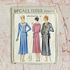 RARE, Simplicity 6316, 30s Dress, Sz 16/34, Vintage Sewing Pattern, Cut COMPLETE - Picture 1 of 3