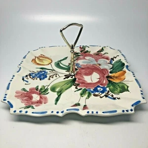 Plato cuadrado italiano Nove Rose con mango de cerámica artística pintada a mano - Imagen 1 de 8