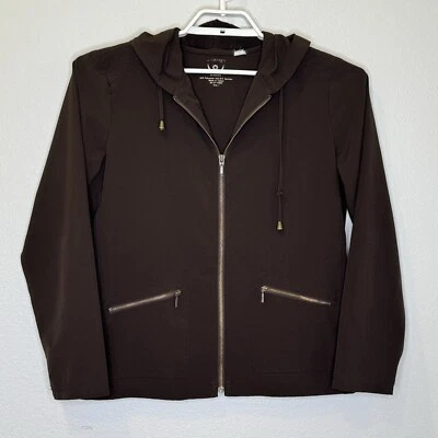 Chaqueta para mujer Chico's Zenergy talla 1 marrón cremallera completa con capucha manga larga elástica Foto 1 de 4