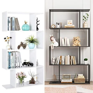 Bookcase S-Shaped 4 Tier Bookshelf Display Rack Book Storage Stand Shelves Home - Picture 1 of 22