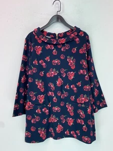 Laura Ashley Navy Red Floral Tunic Top Long Sleeve Collared Pockets Size 18 - Picture 1 of 9