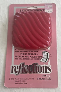 Vintage NOS 1982 rot Kunststoff Lippenstift Hand Handtasche Spiegel Reflexionen von Pamela - Bild 1 von 6