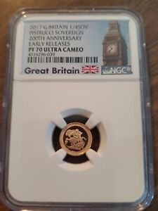 2017 Great Britain Pistrucci Gold Proof 1/4 Sovereign NGC ER PR70 Ultra Cameo