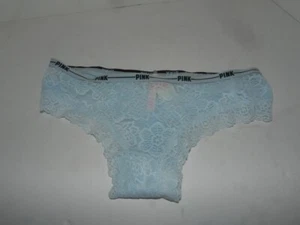 VIctorias Secret PINK Cheekster panties NWT blue logo band lace M sheer back - Picture 1 of 4