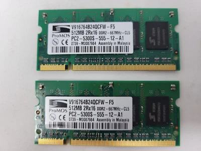 ProMos V916764B24QCFW-F5 512MB 2Rx16 DDR2-667MHz-CL5 PC2-5300S-55-12-A1 RAM - Image 1 of 4