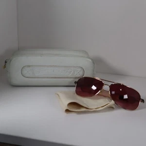 CHROME HEARTS Classic Elite White Leather Gold Aviator Sunglasses - Picture 1 of 15