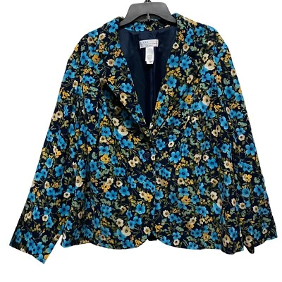CHAQUETA BLAZER MUJER LIZ CLAIBORNE TALLA 3X AZUL PANA CON FLORES Foto 1 de 4