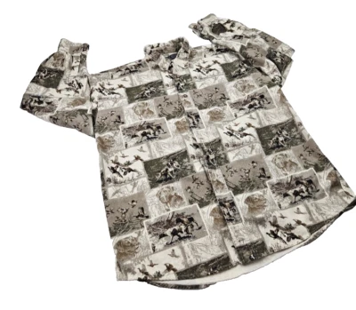 Vtg Pacific Crest Shirt Men L Beige Green Cotton Bird Hunting Dog Lab Retriever - Image 1 of 4