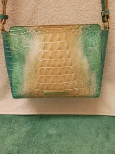 Brahmin Carrie Turquoise Tan Gold Melbourne Croc Embossed Crossbody Bag - Picture 1 of 17