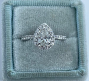 2Ct Pear Cut Lab-Created Diamond Engagement Ring 14K White Gold Plated Silver - Picture 1 of 8