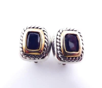 UNIQUE 18kt Gold Plated Silver Cable Black Onyx Crystal Rectangle CLIP Earrings - Image 1 of 4