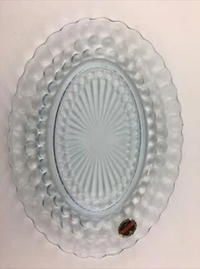 Vintage Anchor Hocking BUBBLE Sapphire Blue Oval Platter Dish 12”x9” W/Sticker - Imagen 1 de 12