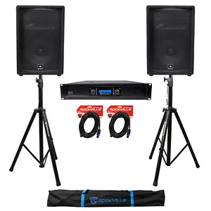 (2) JBL JRX212 12" 1000 Watt DJ PA Speakers+Power Amplifier+Stands+Cables - Picture 1 of 11