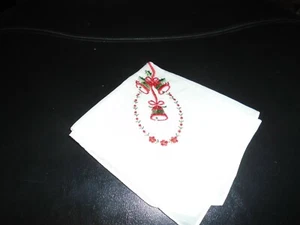 NOS NASHARR EMBROIDERED HANDKERCHIEF CHRISTMAS BELLS DESIGN - Picture 1 of 1
