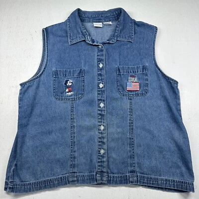 Disney Mickey y EE. UU. Bandera Sin Mangas Denim Chaleco Chaqueta Talla Niños XL Etiqueta Arco Iris Foto 1 de 4