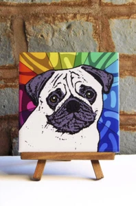 Pug Ceramic Coaster Tile Fawn - Picture 1 of 1