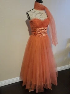 Vestido de novia vintage años 50 sin tirantes Emma Domb ROSA tul encaje fiesta graduación - Imagen 1 de 11