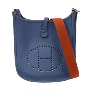 HERMES Evelyne TPM Shoulder Bag Taurillon Clemence Blue Brington X Stmap Silver - Picture 1 of 11