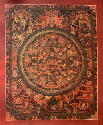 HAND-PAINTED BUDHHA LIFE  MANDALA OIL VARNISHED TIBETAN THANGKA/THANKA  PAINTING - Image 1 of 4