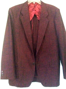 Men's Sz 44L Sport Coat Blazer Jacket  Black Red Woven Linen Wool J. Vincent MCM - Picture 1 of 12