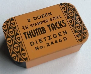 Vintage DIETZGEN Stamped Steel Thumb Tacks NOS 24 Pack Tin 3/8" No. 2446D USA - Picture 1 of 11