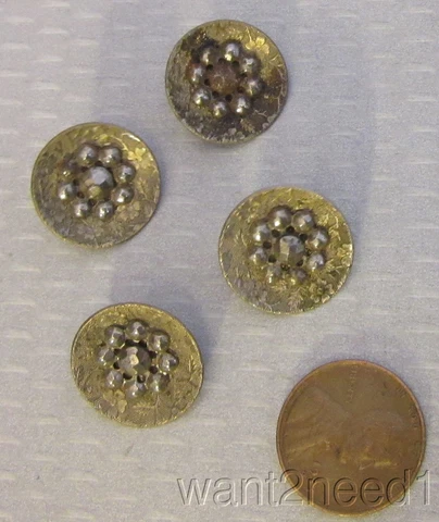 19C antique set 4 ETCHED BRASS & CUT STEEL BUTTONS 18mm loop shank Cover