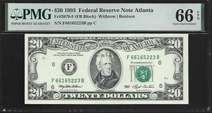 US $20 1993 PMG 66 EPQ UNC Fr #2079-F FRN Atlanta Withrow/Bentsen FB Block - Picture 1 of 4