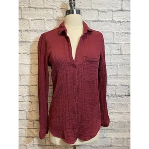 Bella Dahl Tunic Red Burgundy Crinkled Relaxed Fit Long Sleeve Button up XS P150 - Bild 1 von 5