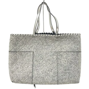 Auth TORY BURCH Block T - Light gray Silver Felt Leather Tote Bag - Picture 1 of 9