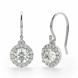 925 Sterling Silver Drop and Dangle Earrings 2.50 Ct Round Cut Simulated Diamond - Picture 1 of 5