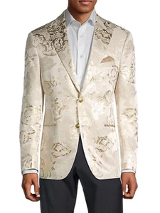 Tallia Men's Floral Jacquard Slim Fit Dinner Jacket in Gold-Size Small 32-34 - Picture 1 of 6