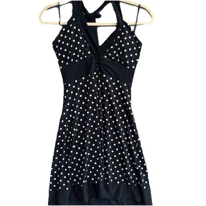 Taboo Y2K Dress S Halter Whimsigoth Babydoll Vintage Made USA Polka Dot Black - Picture 1 of 9
