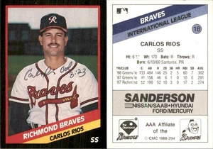 Carlos Rios Signed 1988 CMC Richmond Braves RC Card *Autograph Den* Auto AU - Picture 1 of 1