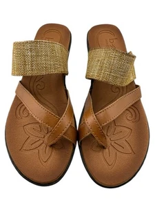 B.O.C. Womens Gould Light Brown Weave Fabric Slip on Leather Sandals Size 6 NEW - Picture 1 of 10
