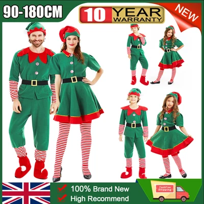 Kids& Adults Christmas Elf Costume Cosplay Fancy Dress Xmas Santa Helper Outfits - Image 1 of 4