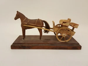 Vintage 60er Jahre Volkskunst handgeschnitzt Holz Pferd & Buggy Wagen Feb 1964 - Bild 1 von 18