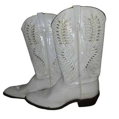 Vintage ACME White Leather Cowboy Boots Women’s 10 w/ Original Box - Image 1 of 4