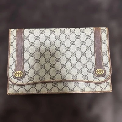 GUCCI Interlocking Briefcase Document Case PVC Leather Brown Vintage From Japan - Image 1 of 4