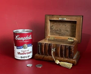 Vintage Burl Wood Jewelry Trinket Box Hinged Keepsake Locking Key Book Shape - Picture 1 of 11