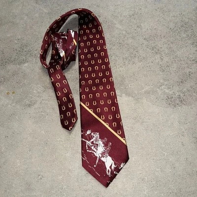 Corbata vintage granate vaqueros en cuello de caballo estampado de herradura, vaquero occidental Foto 1 de 3