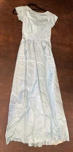 VTG 1960s Blue Aqua Formal Maxi Dress Gown Back Train Taffeta Sz6 - Picture 1 of 9