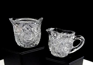 EAPG US GLASS #15101 WHIRLIGIG COMET 2 3/8" CHILD'S CREAMER & SUGAR BOWL 1907 - Picture 1 of 11