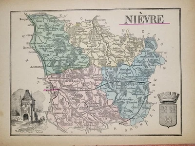 Carte ancienne XIXe - Nièvre - Moselle double face colorié. 1880 - Photo 1/2