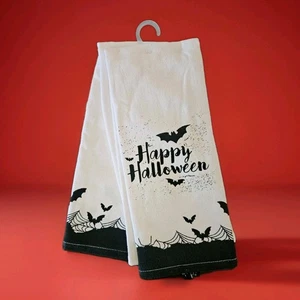 Max Studio Happy Halloween With Bats  Dish Kitchen Towels Set Of 2 Black White - Picture 1 of 6