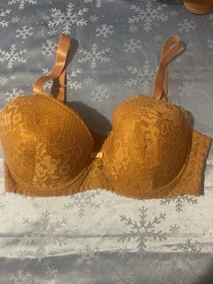 Black Fuchsia By Secret Lace LLC Lined Demi Bra Gold Lace S  40C Underwired - Image 1 of 4