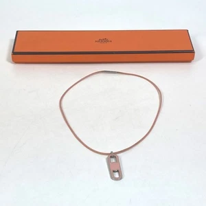 Hermes Mayon Necklace Pink Silver Metal 43cm Women Used - Picture 1 of 10