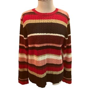 Cable Knit Striped Sweater Sz Large Cozy Chunky Marsh Landing Pink Preppy Fall - Picture 1 of 9