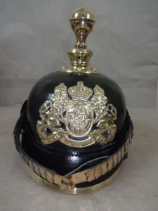 German Pickelhaube Leather Helmet : Bavarian Artillery - Black Leather & Brass - Picture 1 of 6